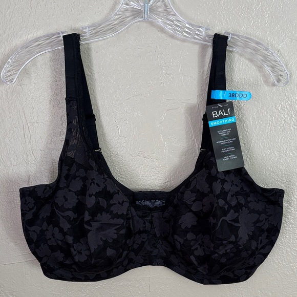 Bali Other - Bali Smoothing Lightly Lined Underwire Black Floral Lace Bra 38DDD NWT